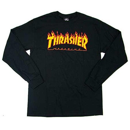 THRASHER TEE MANCHES LONGUES FLAME - BLACK